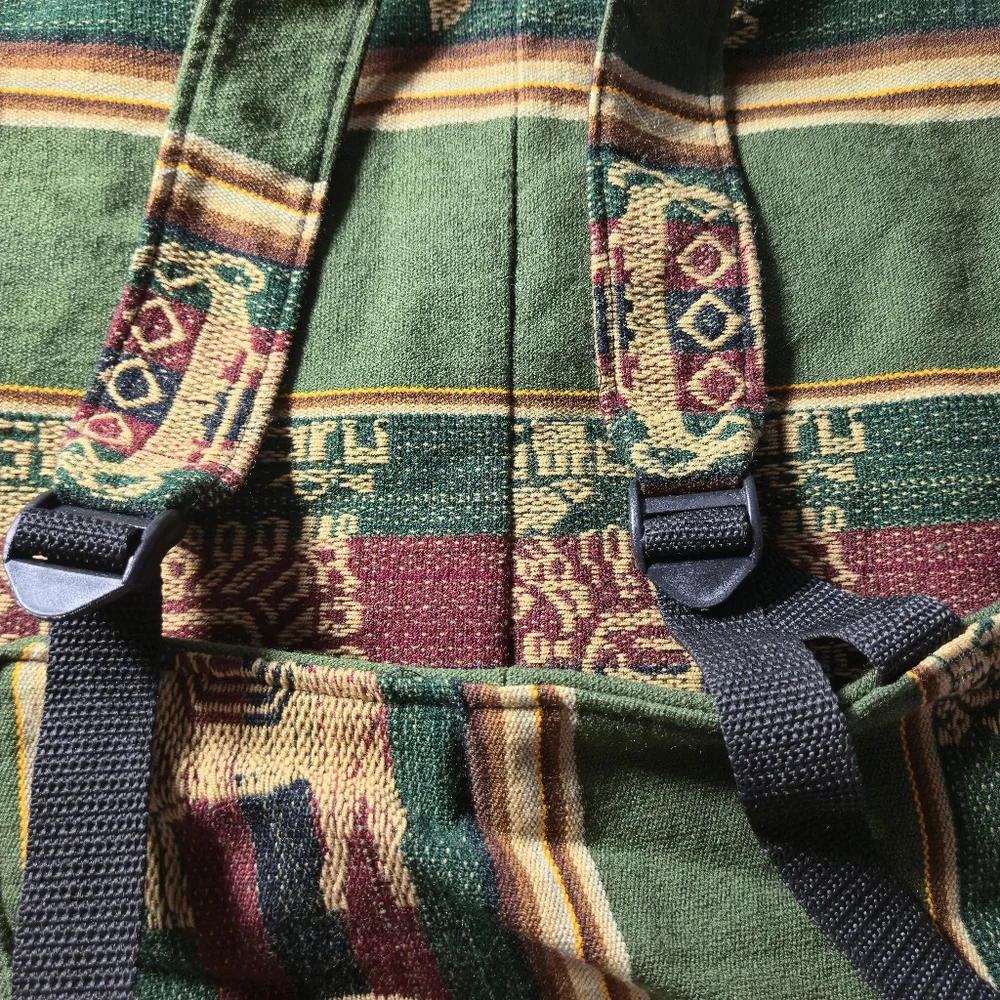 Unbranded OS Vintage Baja Woven Tapestry Backpack Boho Aztec Green Maroon - Picture 5 of 10